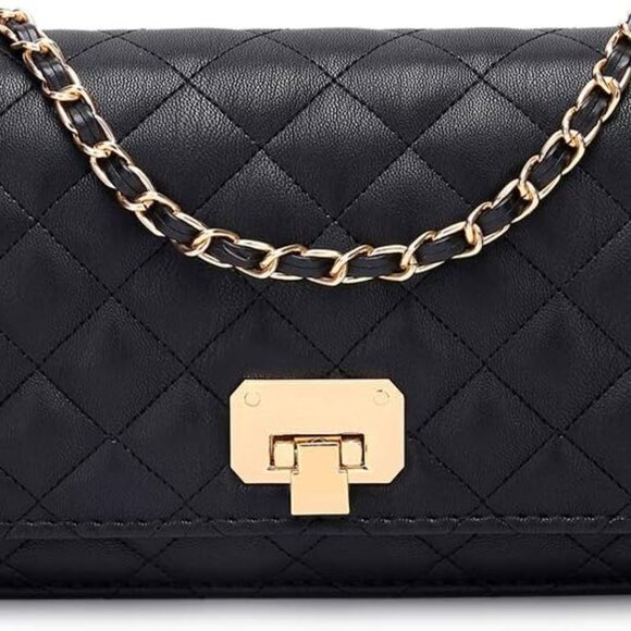 Women Crossbody Purse Leather Quilted Small Clutch Bag with Chain Strap - Picture 1 of 7